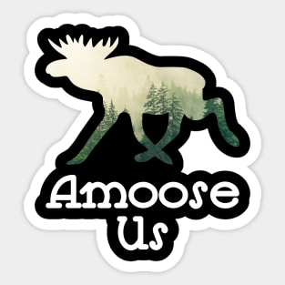 Amoose Us Walking Moose With A Green White Forest Tree Fill Sticker